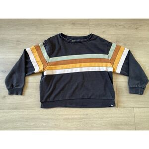 Rip Curl Charcoal Retro Stripe Crewneck Sweatshirt Surf Colorblock Distressed